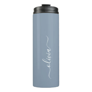 Dusty Blue Minimalist Modern Monogram Elegant Thermal Tumbler