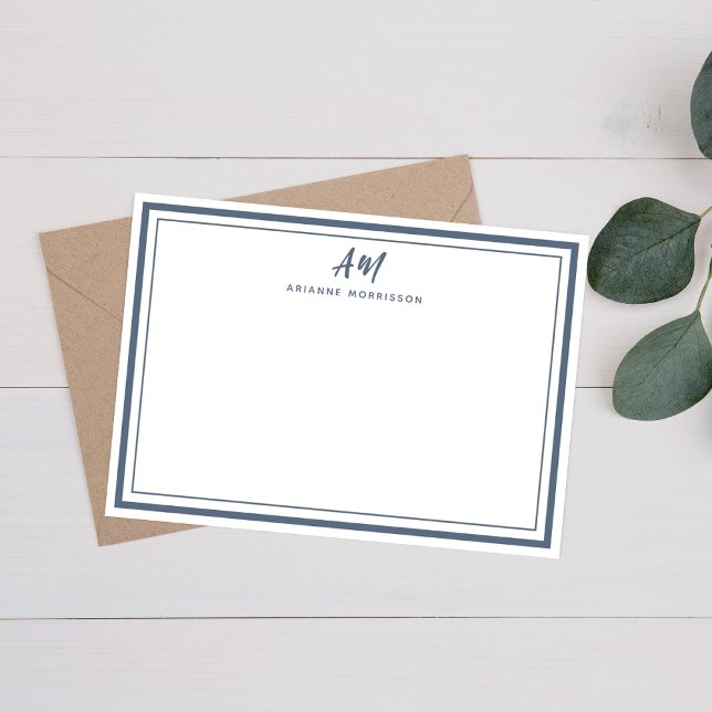 Dusty Blue Minimalist Monogram Thin & Thick Border Card (Creator Uploaded)