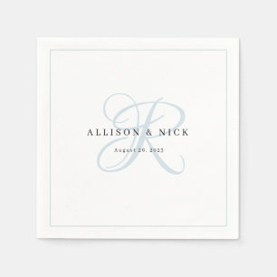 Dusty Blue Minimalist Monogram Wedding Napkins
