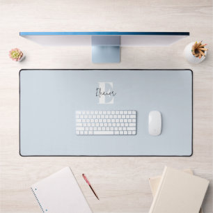 Dusty Blue Minimalist Monogrammed Desk Mat