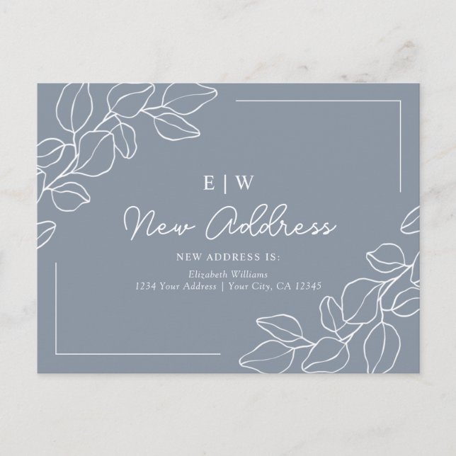 Dusty Blue Minimalist New Address Postcard (Front)
