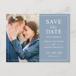 Dusty Blue Minimalist  Photo Save the Date Postcard