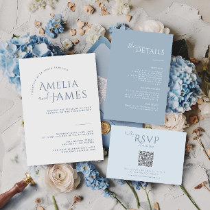 Dusty Blue Minimalist photo Wedding Invitation