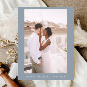 Dusty Blue Minimalist Save the Date Script Photo  Postcard