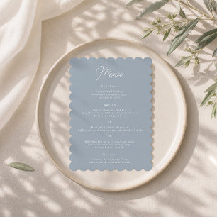 Dusty Blue Minimalist Scalloped Wedding Menu Card