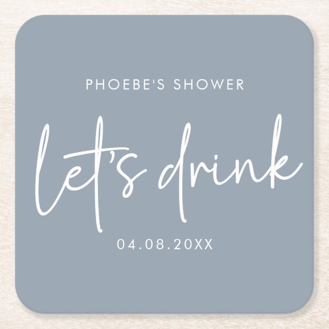 Dusty Blue Minimalist Script Bridal Shower Coaster (Front)