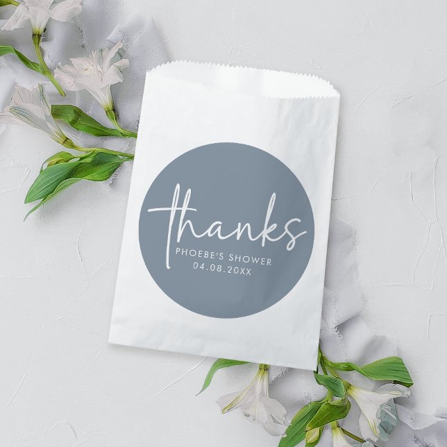Dusty Blue Minimalist Script Bridal Shower Favour Bags (Creator Uploaded)
