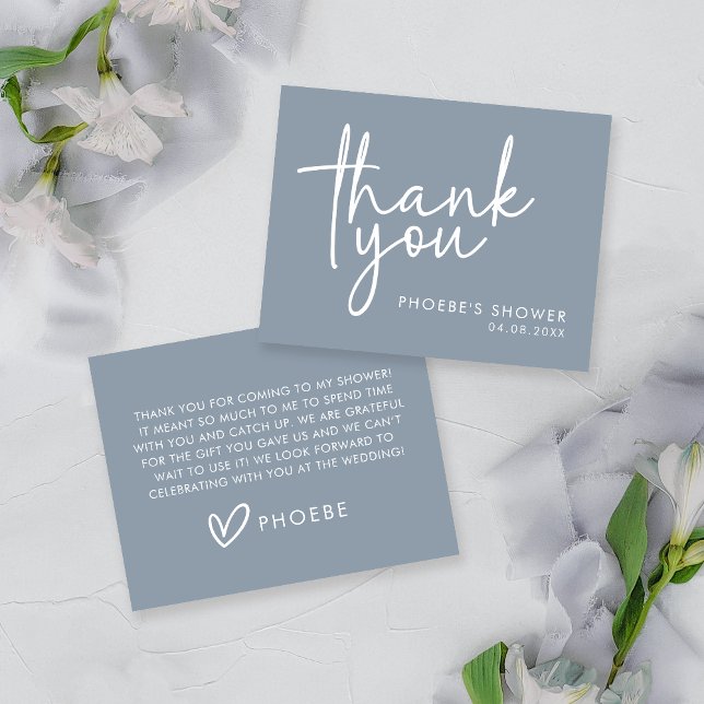 Dusty Blue Minimalist Script Bridal Shower Flat Thank You Card (Creator Uploaded)