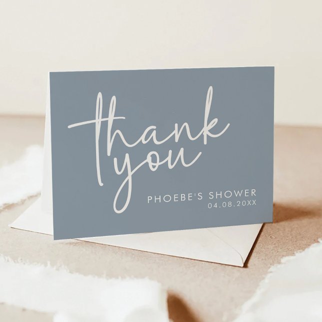 Dusty Blue Minimalist Script Bridal Shower Folded Thank You Card (Creator Uploaded)
