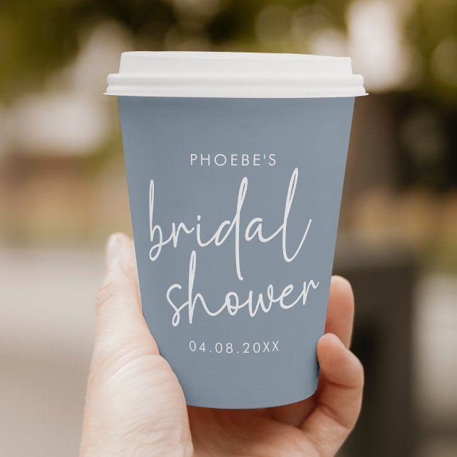 Dusty Blue Minimalist Script Bridal Shower Paper Cups (Creator Uploaded)