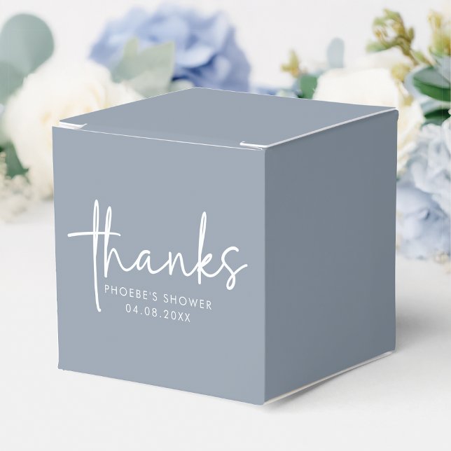 Dusty Blue Minimalist Script Bridal Shower Square Favour Box (Creator Uploaded)