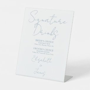 Dusty Blue Minimalist Script Signature Drinks Pedestal Sign