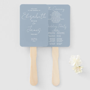 Dusty Blue Minimalist Script Wedding Program Hand Fan