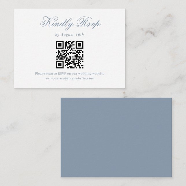Dusty Blue Minimalist Script Wedding QR Code Rsvp Enclosure Card (Front/Back)