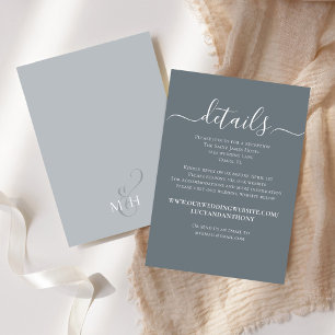 Dusty Blue Minimalist Simple Calligraphy Details Enclosure Card