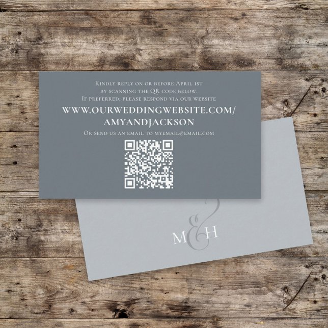 Dusty Blue Minimalist Simple Photo QR Code Website Enclosure Card (Creator Uploaded)