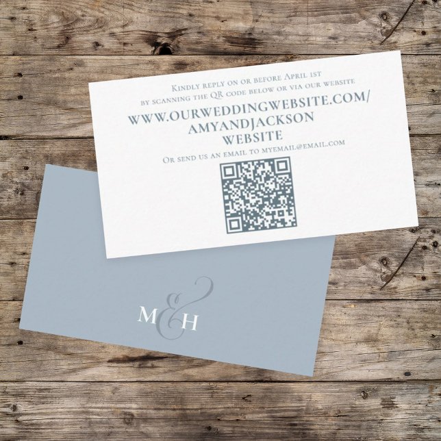 Dusty Blue Minimalist Simple Photo QR Code Website Enclosure Card (Creator Uploaded)