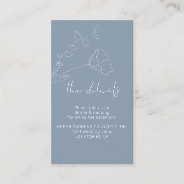 Dusty Blue Minimalist Simple Wedding Details Enclosure Card (Front)