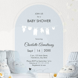 Dusty Blue Minimalist Translucent Baby Boy Shower Acrylic Invitations