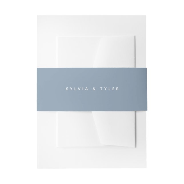 Dusty Blue Minimalist Typography Names Invitation Belly Band (Front Example)