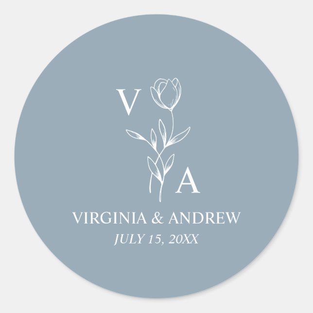 Dusty Blue Minimalist Wedding  Classic Round Sticker (Front)