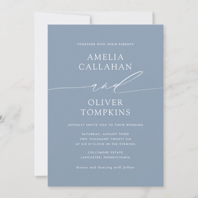 Dusty Blue Minimalist Wedding  Invitation (Front)