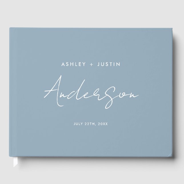 Dusty Blue Minimalist Wedding Personalised Guest Book (Front)