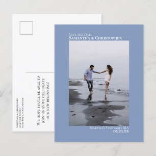 Dusty Blue Minimalist Wedding Photo Save The Date Announcement Postcard