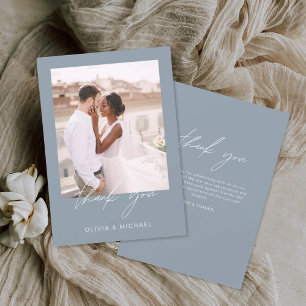 Dusty Blue Minimalist Wedding Thank You Photo Card