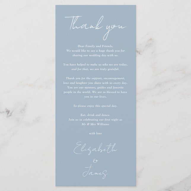 Dusty Blue Minimalist Wedding Thank You Place Card (Front)
