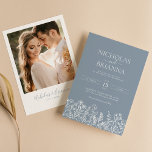 Dusty Blue Minimalist Wildflower Wedding Photo Invitation<br><div class="desc">Dusty Blue Minimalist Wildflower Wedding Photo Invitation. Easily personalise by replacing each info. Please upload a vertical/portrait photo. Make sure to check the preview before adding to cart. (Sample Photo by Jonathan Borba from Pexels)</div>