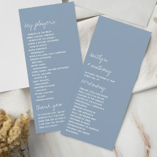 Dusty Blue Minimalistic Script Wedding Program Rack Card