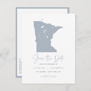 Dusty Blue Minnesota Map QR Code Save the Date Announcement Postcard