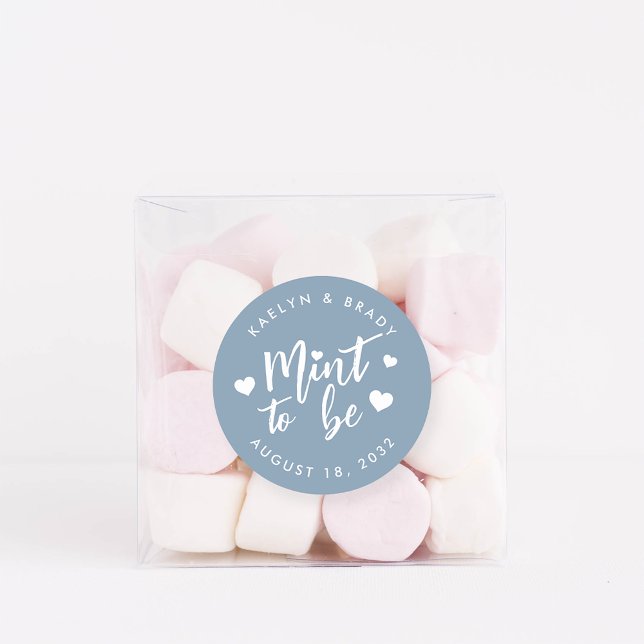 Dusty Blue | Mint to Be Personalised Wedding Favou Classic Round Sticker (Creator Uploaded)