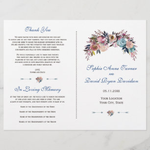 Dusty Blue Misty Rose Floral Wedding Program Flyer