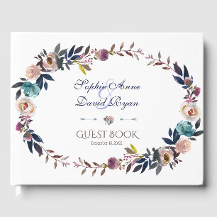 Dusty Blue Misty Rose Wreath Wedding Guest Book