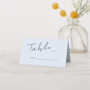 Dusty Blue Mixed Font Wedding Folded Place Card
