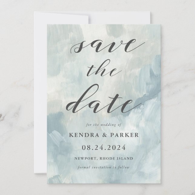 Dusty Blue Modern Abstract Save the Date (Front)