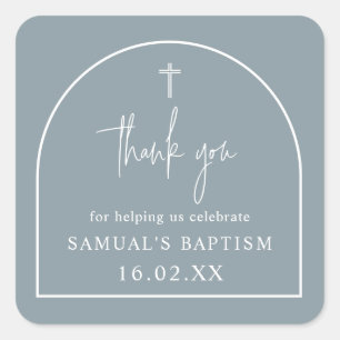 Dusty Blue Modern Arch Minimalist Baptism   Square Square Sticker