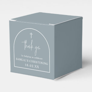 Dusty Blue Modern Arch Minimalist Christening Favour Box