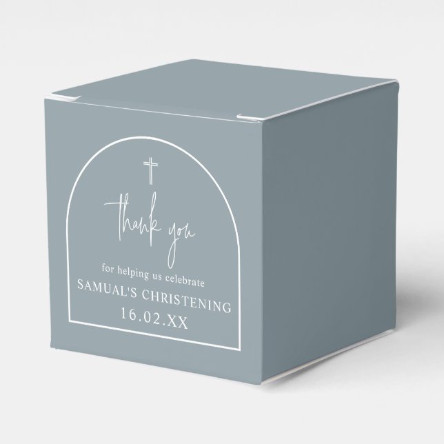 Dusty Blue Modern Arch Minimalist Christening  Favour Box (Front Side)