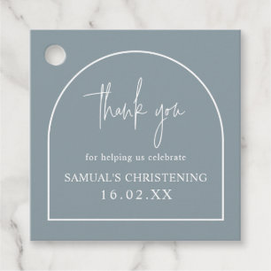 Dusty Blue Modern Arch Minimalist Christening Favour Tags