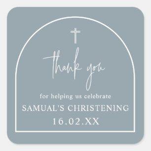 Dusty Blue Modern Arch Minimalist Christening Square Sticker