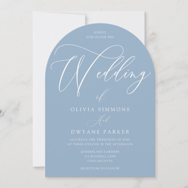 Dusty Blue Modern Arch Wedding Invitation (Front)