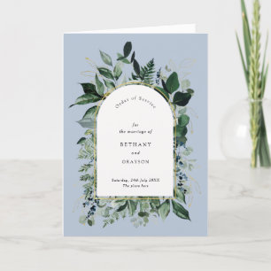 Dusty Blue Modern Botanic greenery wedding bifold Programme