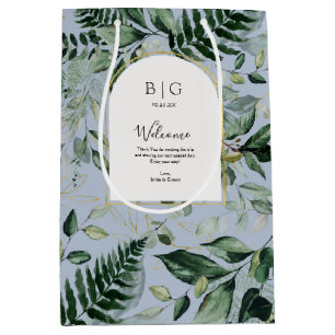 Dusty blue modern Botanic greenery wedding welcome Medium Gift Bag