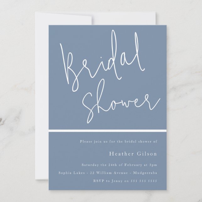 Dusty Blue Modern Bridal Shower Invitation (Front)