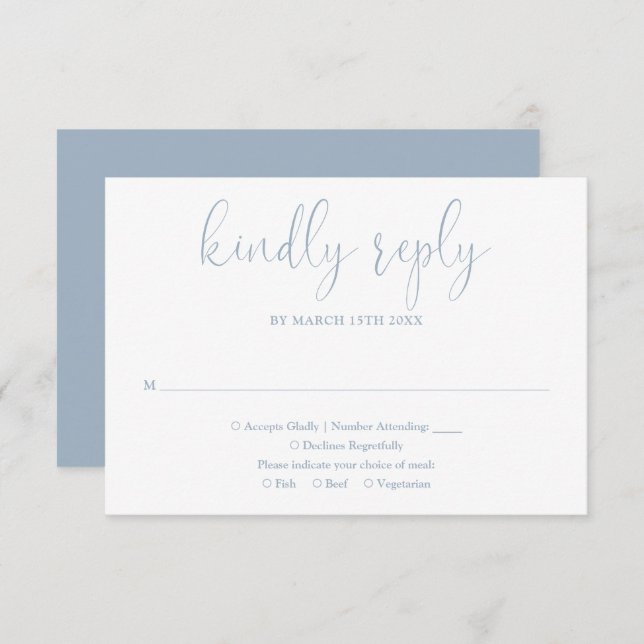 Dusty Blue Modern Chic Elegant Script Wedding RSVP Card (Front/Back)