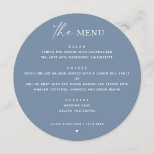 Dusty Blue Modern Coastal Wedding Formal Round Menu