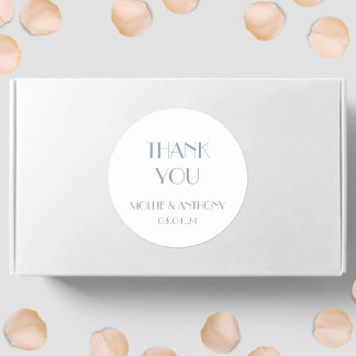 Dusty Blue Modern Deco Wedding Thank You  Classic Round Sticker